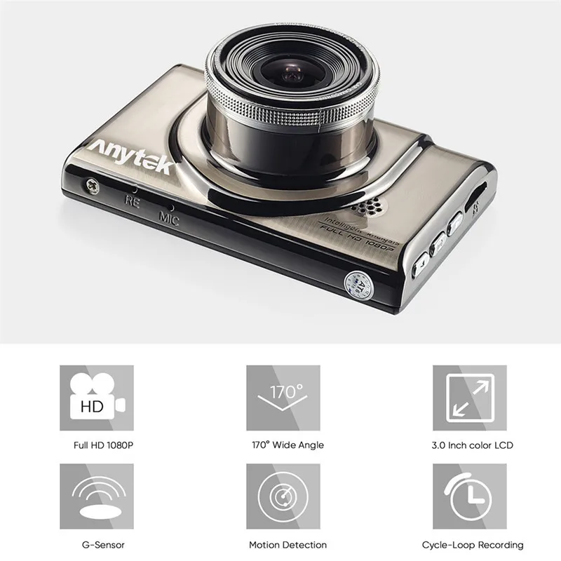 

Original Anytek 16:9 3.0 inch Car DVR A100 Novatek 96650 1 Len Car Camera AR0330 1080P WDR Parking Monitor Night Vision#295321