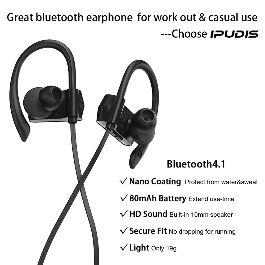 IPUDIS Bluetooth наушники Nano покрытие Водонепроницаемый Ушные крючки Спорт