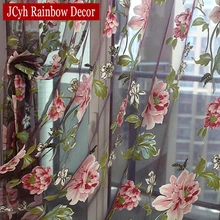 Floral Home Fabric Sheer Tulle Curtains For Living Room Kitchen Door Ready Made Window Short Curtains For Children Bedroom 