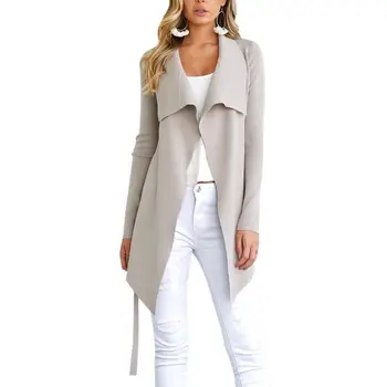 

Women V Neck Sexy Plus Size Casual Cardigan Coat Irregular Long Sleeve Jacket Autumn Winter Outwear With Sashes