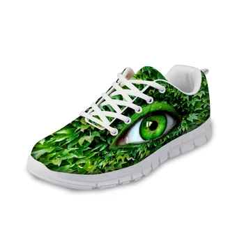 

NOISYDESIGNS Big Green Eyes Pattern Women Casual flat Shoes Autumn Ladies Lace-up Leisure Shoes for Teenage Breathable Flat Shoe