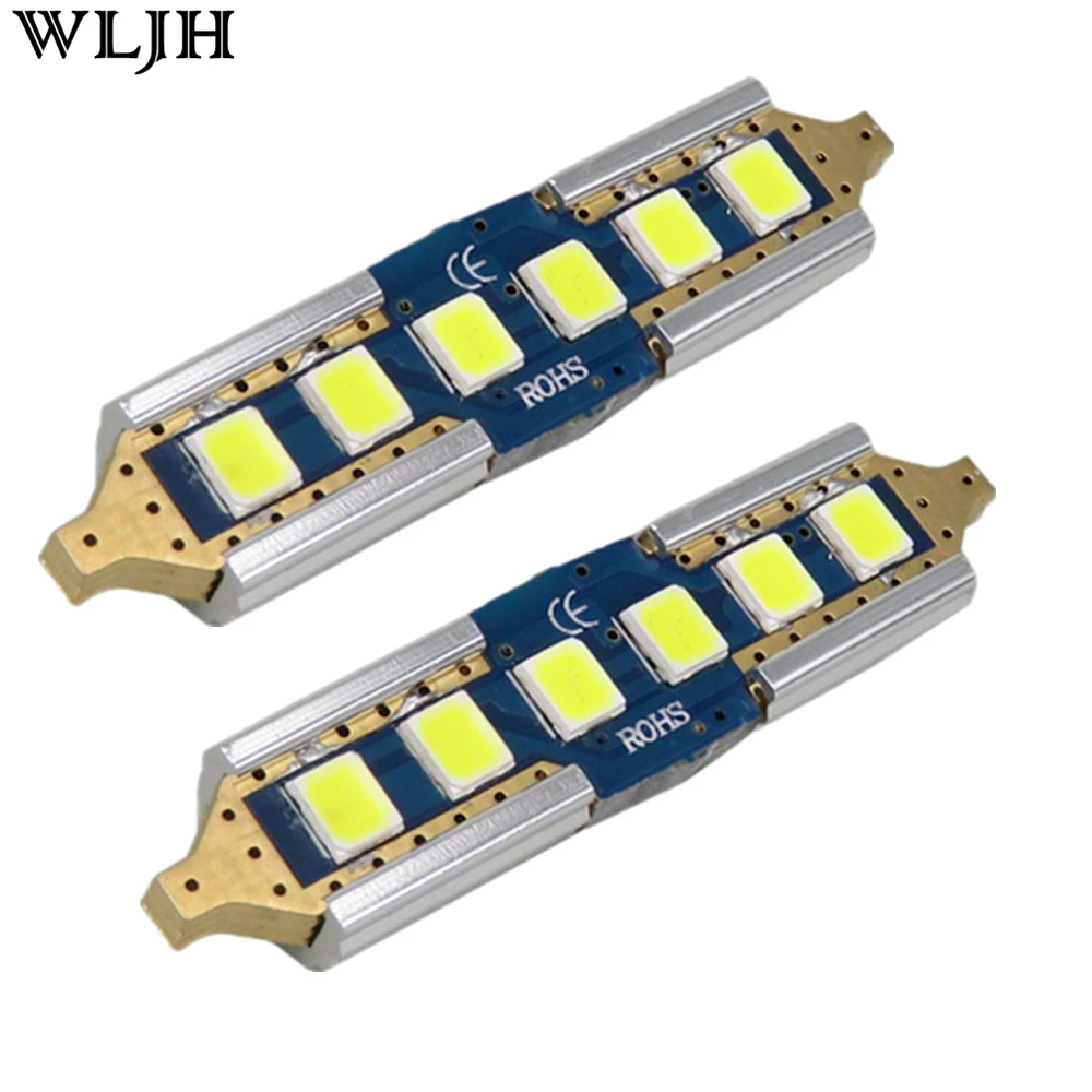 

WLJH 2x Canbus Led 2835 SMD Festoon 41/42mm SV8 5 C10W 211 211-2 212-2 External Interior Bulbs Car License Light No Polarity 12V