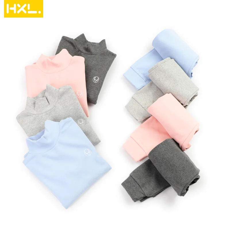 2018Winter Kids Thermal Underwear Solid Thick Cotton High Collar Children's Warm Suit Clothes Baby Boys Girls Long Johns Pajamas