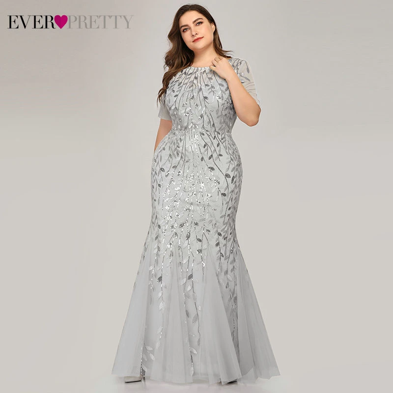 EZ07707SV Вечерние платья с аппликациями Ever Pretty, длинное кружевное платье-русалка большого размера с пайетками, платья разных цветов для вечеринок в стиле Саудовской Аравии, лето-осень - Цвет: EZ07707SV