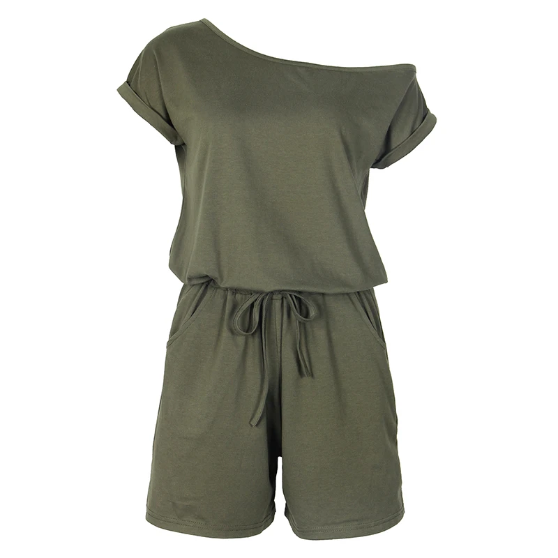 Короткий рукав сплошной костюм пляжного типа с карманами летние женские комбинезоны короткий комбинезон с широкими штанами Feminino комбинезон Повседневная летняя одежда GV155 - Цвет: Army Green