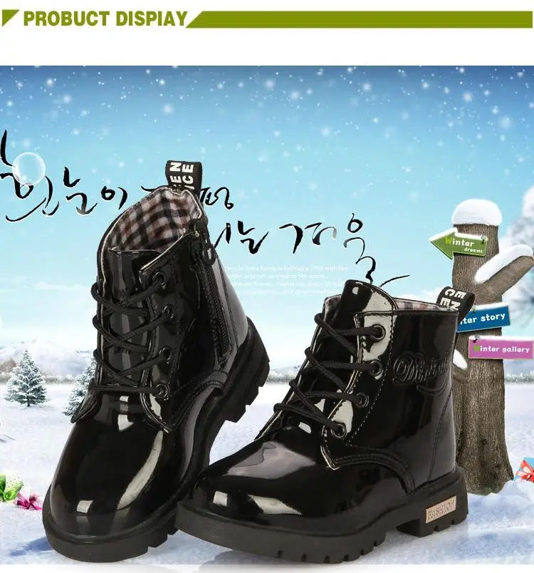 inverno crianças sapatos de couro do plutônio prova dwaterproof água martin botas crianças botas de neve marca meninas meninos sapatos de borracha moda tênis novo