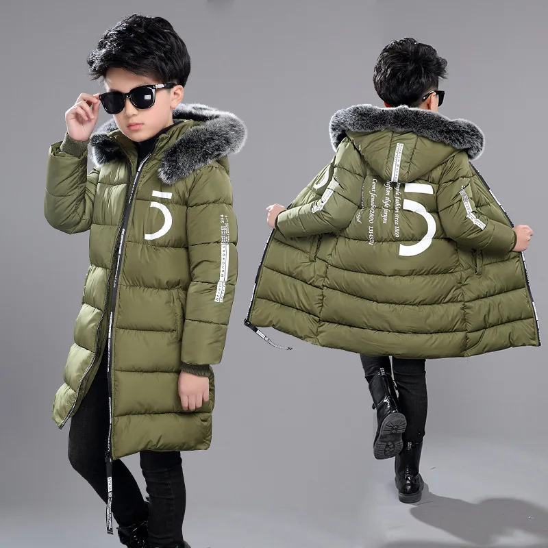 Children Winter Warm Jackets Boys Big Fur Collar Hooded Cotton Jacket Children Casual Thickenging Outerwear Coats