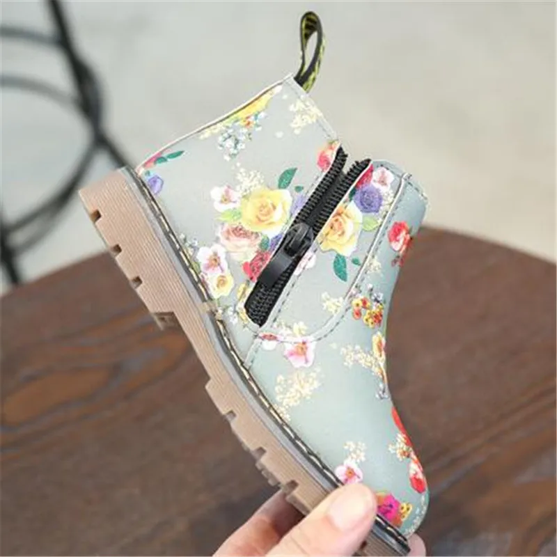 

Winter Shoes Children Ankle Boots Baby Toddler Boys Girls Floral Flower Print Chelsea Boots Autumn Kids Shoes 02B