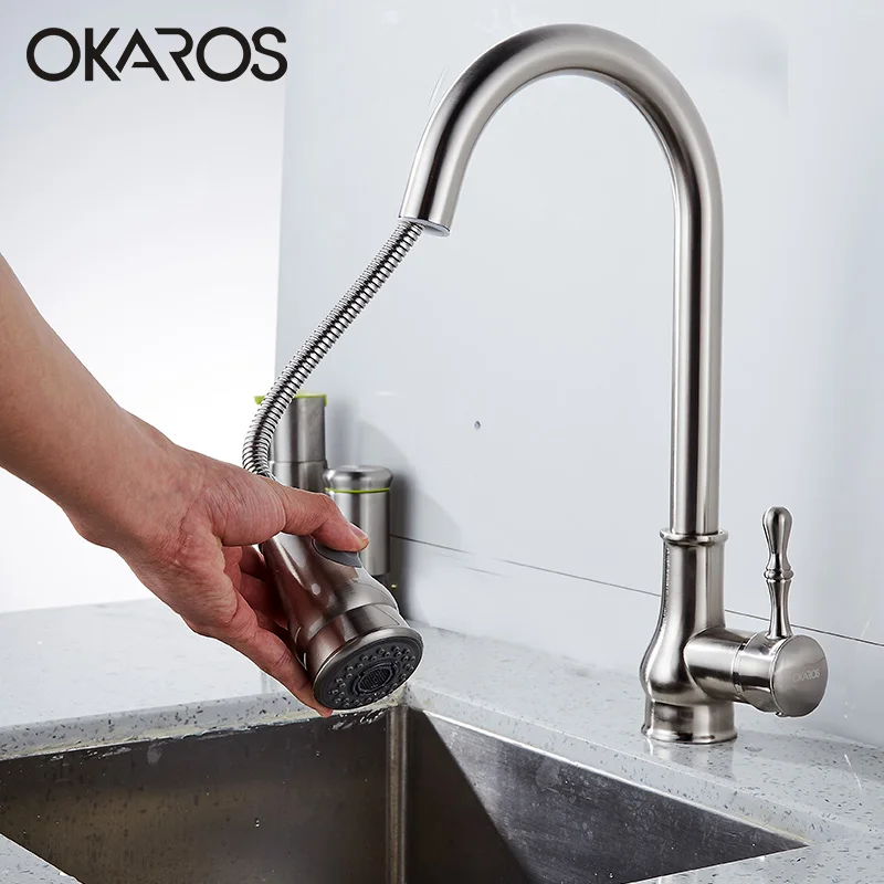okaros kitchen sink faucet pull down nickle brush chrome finish double sprayer 360 degree rotation vessel - Double Ceramic Kitchen Sink okaros kitchen sink faucet pull down nickle brush chrome finish double sprayer 360 degree rotation vessel - Double Ceramic Kitchen Sink
