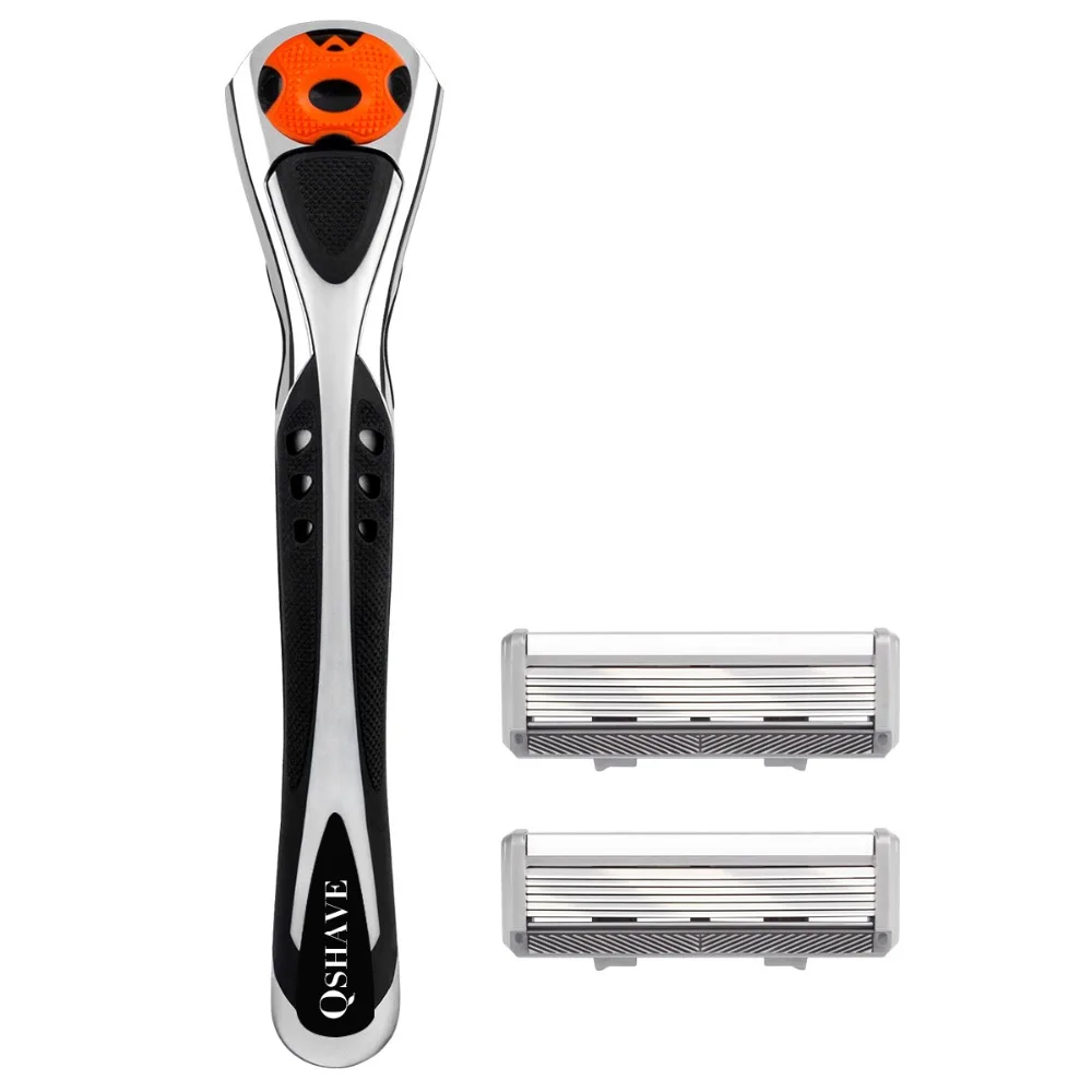Black Spider 6 Blade Man Manual Razor manual shaving razor blade razor blades safety razor manual shaver razor shaver mini razor fit Quattro Titanium(1 Handle, 2pc Germany X6 Blade) Qshave