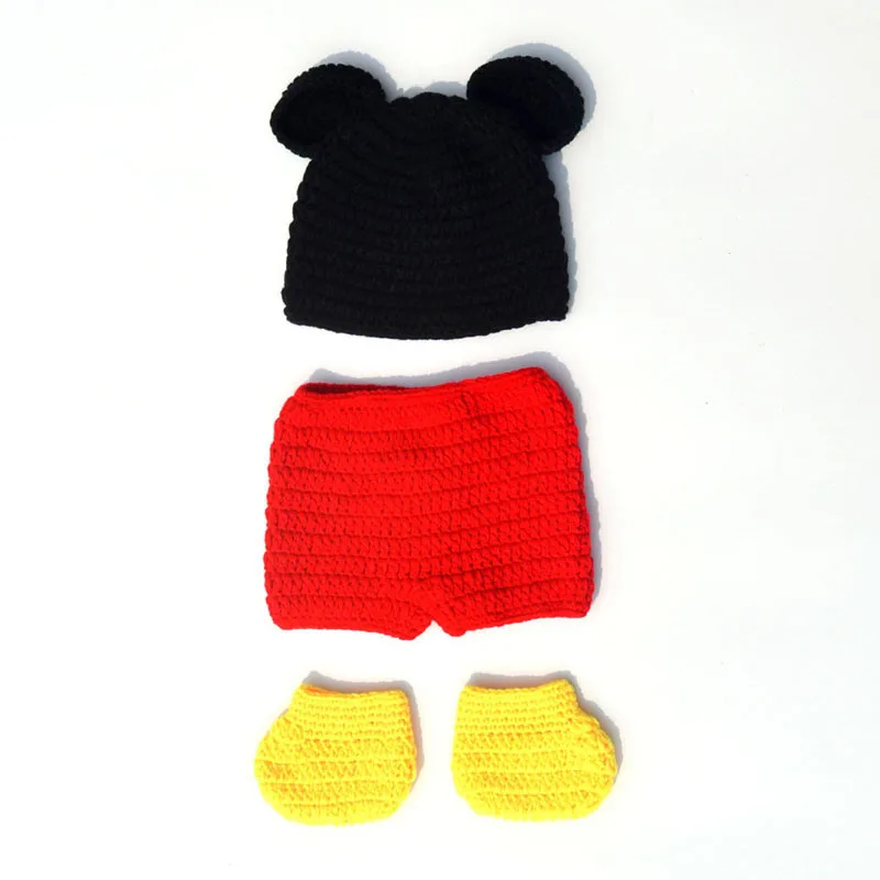Newborn Mickey Photo Props Baby Infant Boy Mickey Hat Diaper Cover & Shoes Outfit Newborn Cartoon Photography Props H284 4