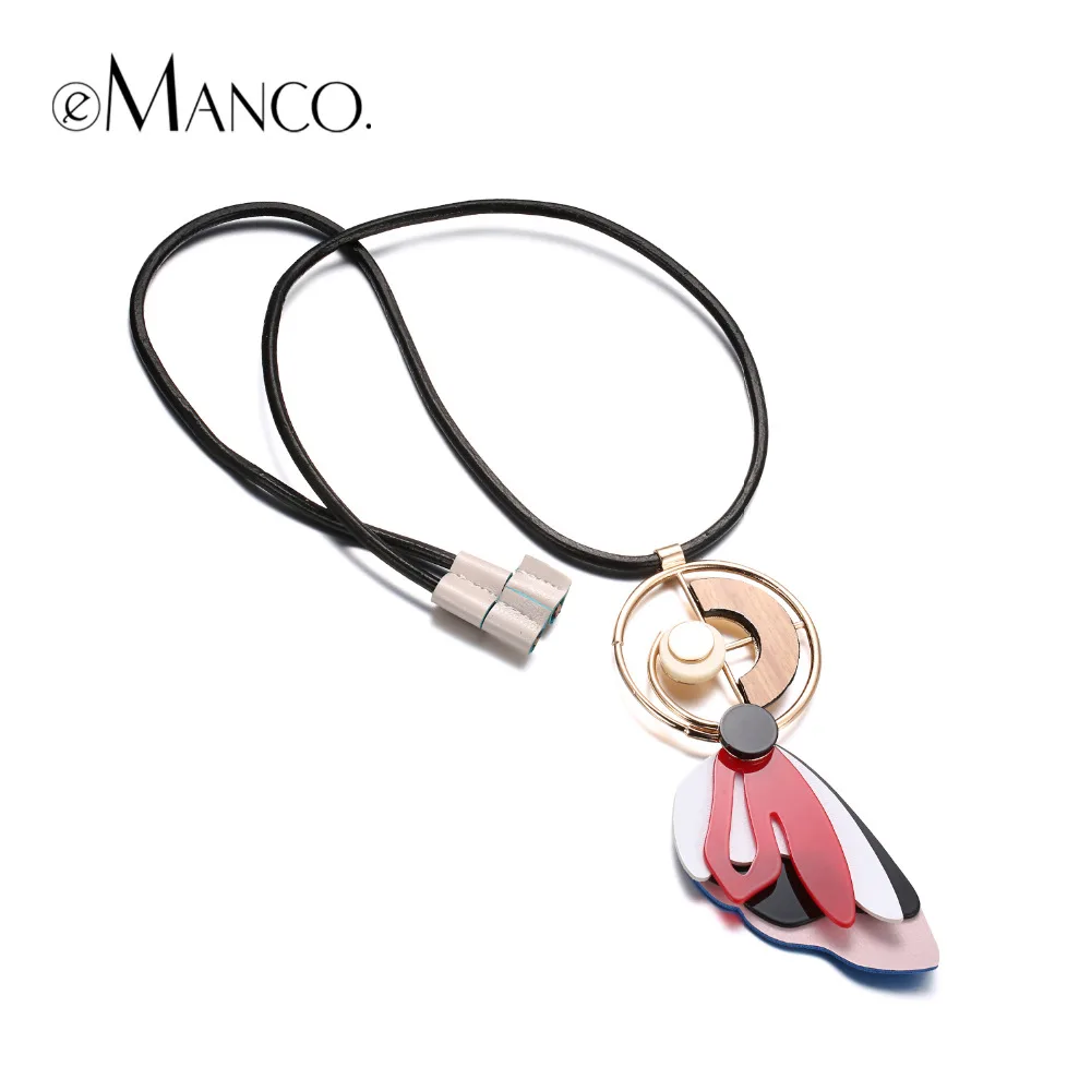 

eManco Trendy Exaggerated Geometric Statement Pendant & Necklace for Women Resin Rope Wood Metal Adjustable Jewelry