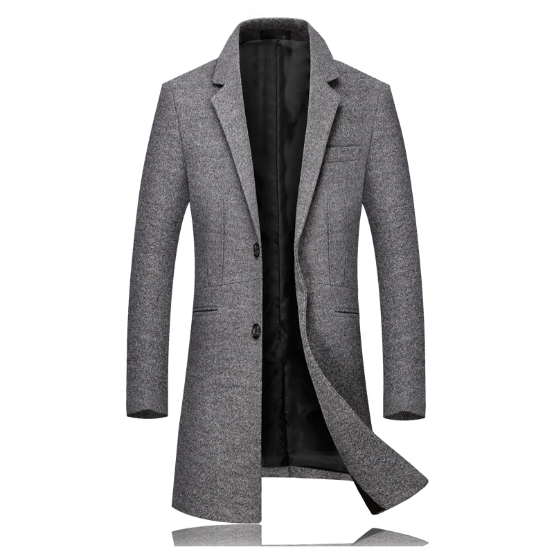 

New Autumn Winter Woolen Long Trench coat men warm Solid business overcoat mens Stylish woolen jacket Parka Single Breasted