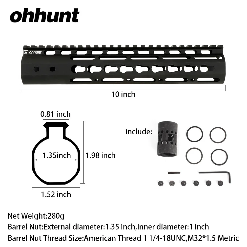 Ohhunt Охотничий Тактический AR-15 рельс NSR " 9" 1" 12" 13," 15" Rail KeyMod Handguard Пикатинни со стальной бочковой гайкой - Цвет: 10 Inch