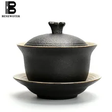 150 мл Винтаж ручной работы JAPANESE BLACK Керамика керамика бабочка Gaiwan кунг-фу Чай комплект Чай горшок Чай Maker Чай чашки кружка Посуда для напитков