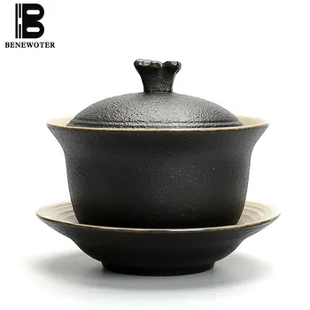

150ml Vintage Handmade Japanese Black Ceramic Pottery Butterfly Gaiwan Kung Fu Tea Set Teapot Tea Maker Teacup Mug Drinkware
