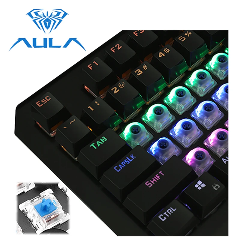 

AULA mechanical keyboard Blue Switch 104keys Anti-ghosting USB Wired RGB LED backlight plastic Windows Mac gaming keyboard #890S