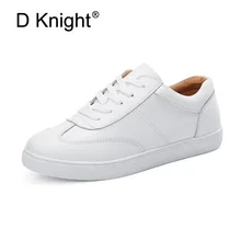 Ladies Casual Lace Up Genuine Leather Casual Shoes Cow Leather Shoes For Women Female Comfortable White