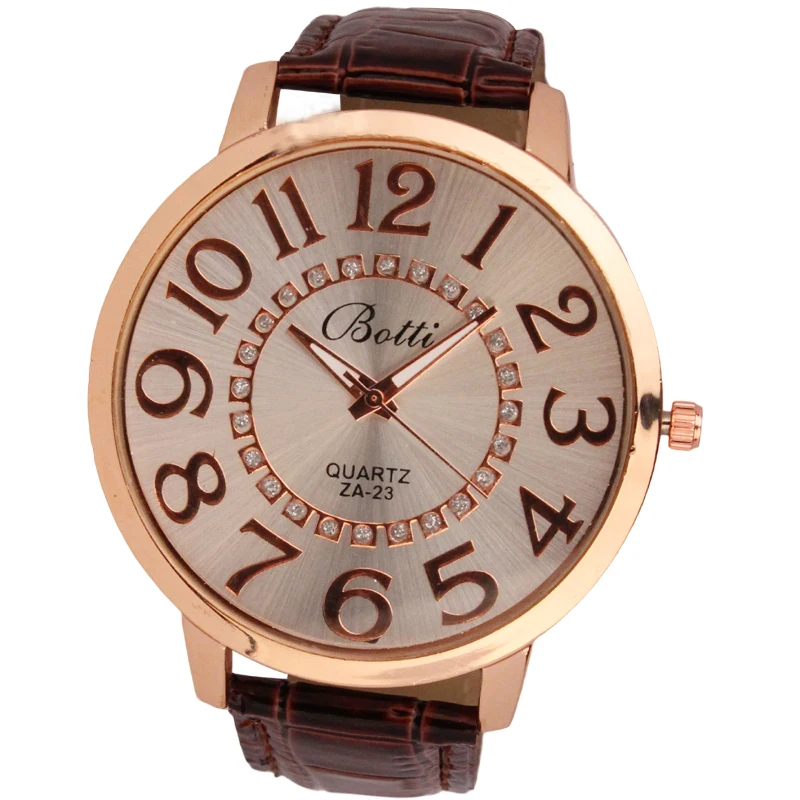 

Womens Fashion Large Number Easy To Read Numerals Golden Dial Leather Analog Quartz Watch Reloj de dama Wd3