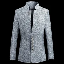 Модный блейзер для мужчин в китайском стиле, деловой Повседневный приталенный Блейзер с воротником-стойкой, мужская куртка, Vetement Homme M-5XL