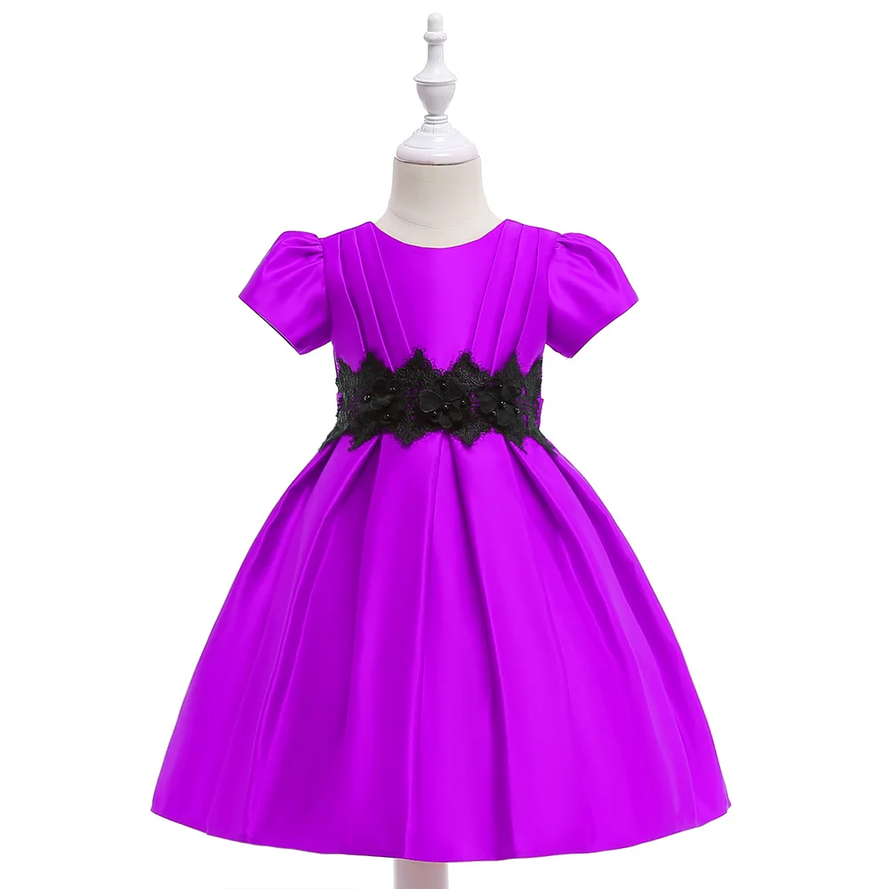 Розница, бутики, черное кружевное детское вечернее платье для девочек с элегантными короткими рукавами, Многоярусное свадебное платье для девочек L5006