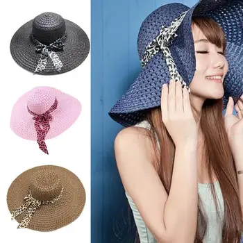 

Fashion Women Summer Sunshade Hats Beach Hat Lady Ribbon Cap Wide Brim Floppy Fold Bohemia Straw Hat