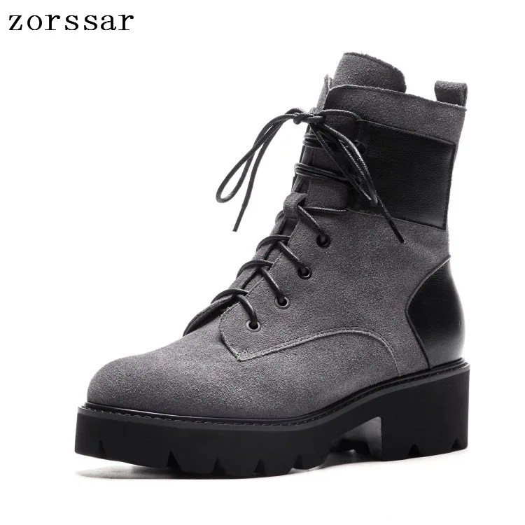 

{Zorssar} Fashion women Motorcycle boots 2018 Autumn winter ladies shoes suede Leather High heels platform ankle boots shoes