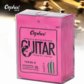 

Orphee TX620-C 010-047 Acoustic Guitar Strings Hexagonal core+8% nickel COLOR COPPER Extra light guitar Accessories 10sets