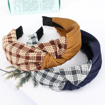 

3pcs/lot Solid Plaid Pattern Patchwork Women Headbands Checked Hair Bands Knotted Twisted Turban Girls Hair Accessories Fashion