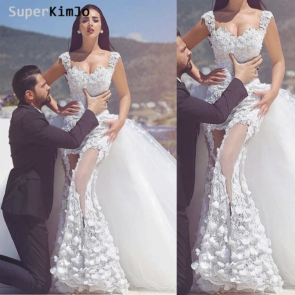 SuperKimJo Съемная юбка свадебное платье Vestido De Novia без рукавов Кружевная аппликация ручной работы Цветы свадебное платье