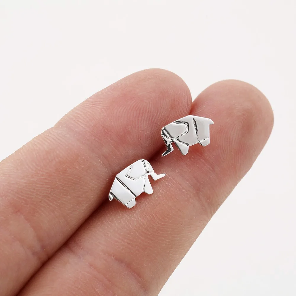 Fashion Jewelry Origami Elephant Earrings for Women Party aretes Small Animal Stud Earrings Silver Earings Kids Brincos