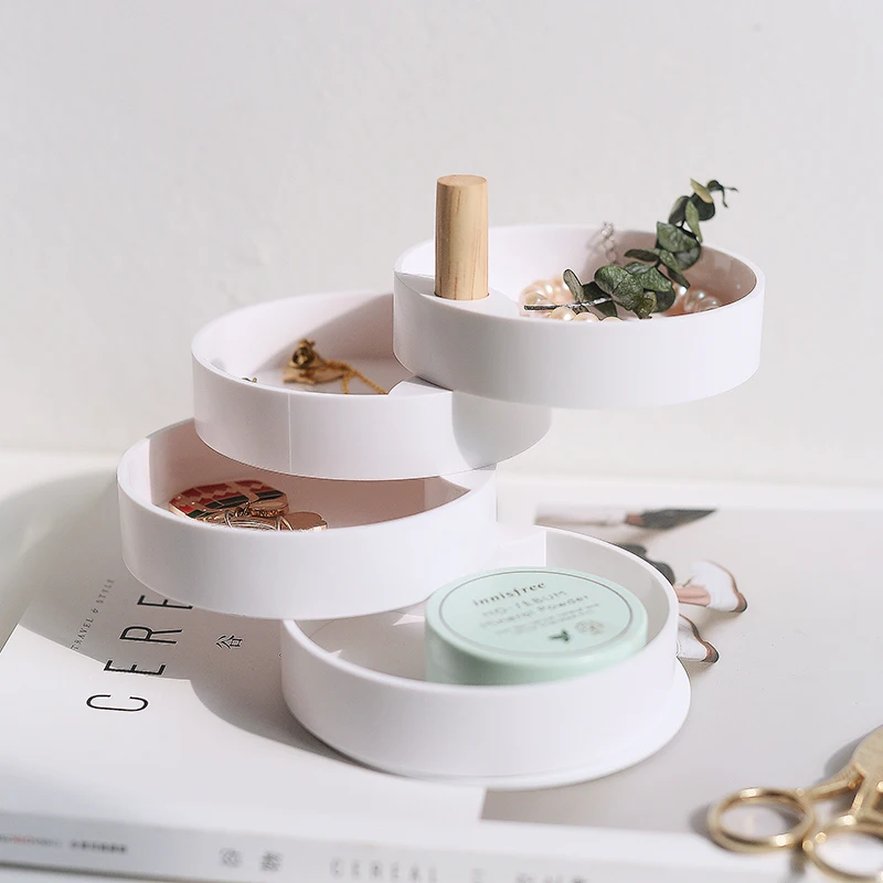 

Rotation Jewelry Box Acrylic Cosmetic Organizer Holder Household Dust-proof Storage Box with Lid Ring Earrings Jewelry Storage