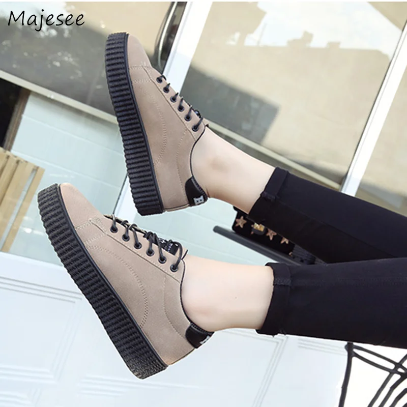 

Vulcanize Shoes Women Retro Thick Bottom Breathable Korean Style Students Flat with Womens All-match Ulzzang Shoe Female Chic