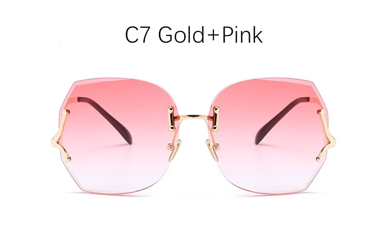 Без оправы градиентный солнцезащитные очки для женщин роскошные большие квадратные Розовые Оттенки для женщин металлическая оправа модные брендовые прозрачные очки - Цвет линз: C7 Gold Pink