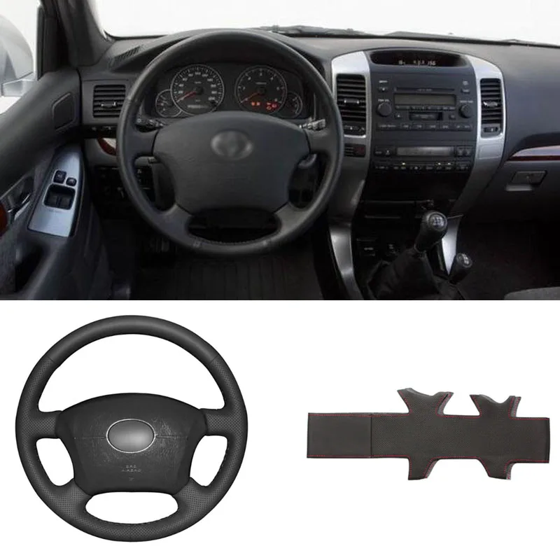 DIY Sewing on PU Leather Steering Wheel Cover Exact Fit For Toyota Land