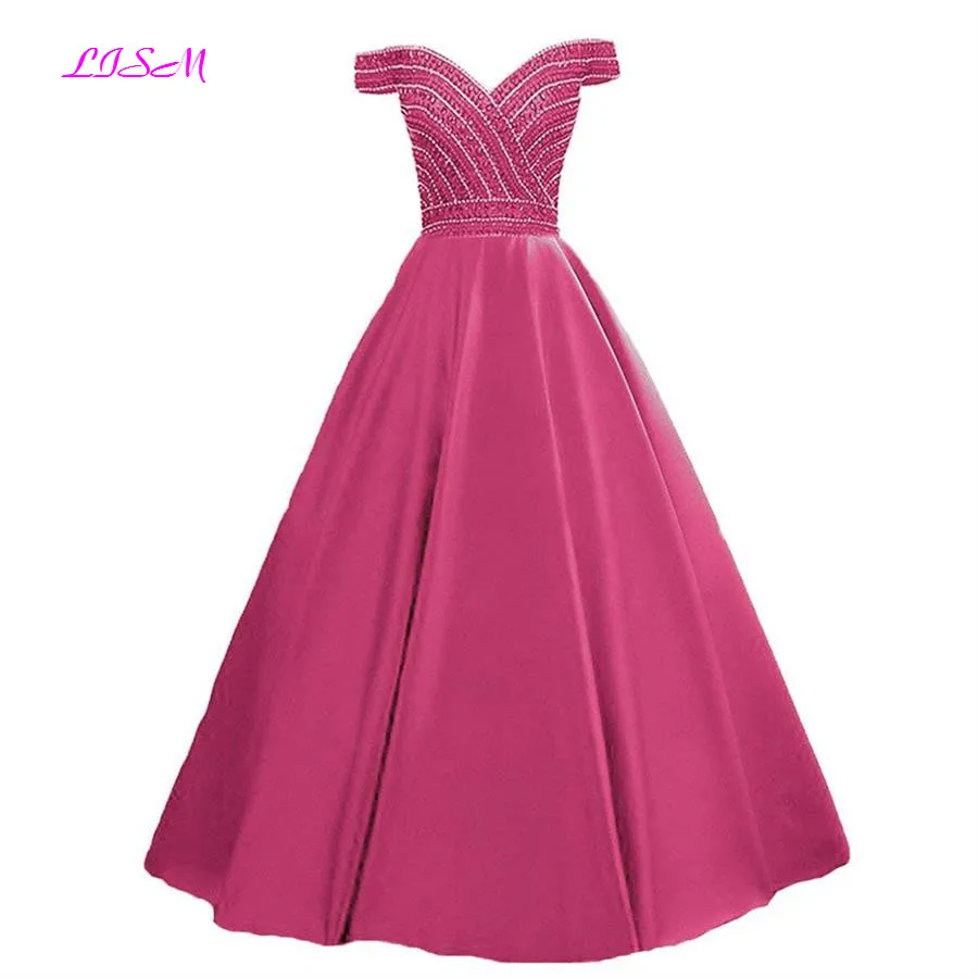 Boat Neck Crystals Satin Long Prom Dress Red Puffy Long Sleeveless Beaded Evening Formal Gowns Fashion Party Prom Female Dresses Boat Neck Crystals Satin Long Prom Dress Red Puffy Long Sleeveless Beaded Evening Formal Gowns Fashion Party Prom Female Dresses