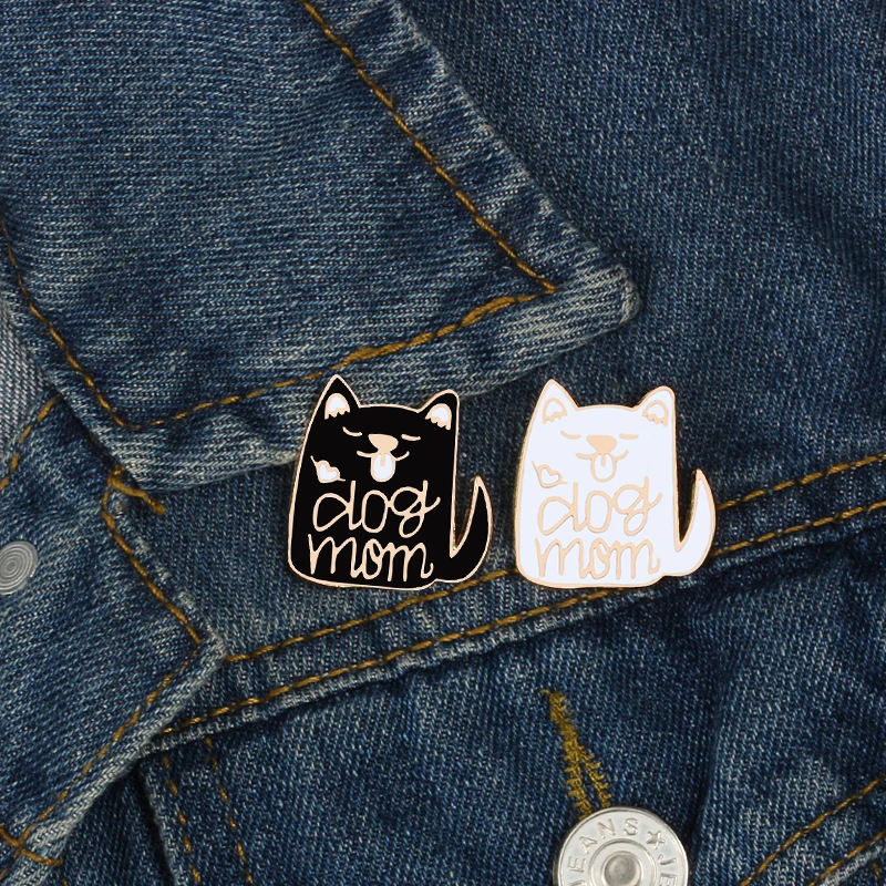 

Couple Animals Cartoon Brooches Adorable White Black Dog Mom Enamel Pin Clothes Lapel Pins Kawaii Bag Badges Women Jewelry Gifts
