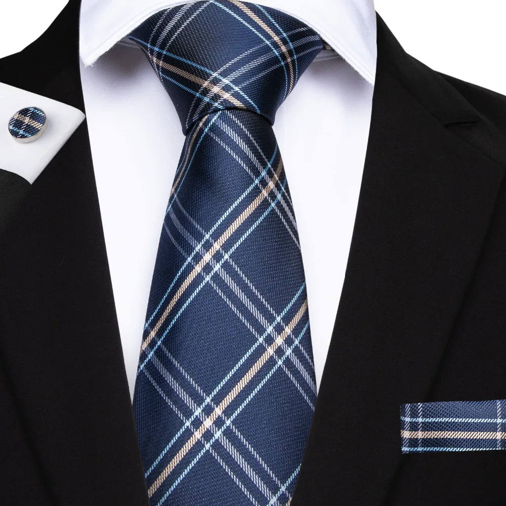 DiBanGu Mens Dot Tie and Pocket Square Set Silk Stripe Neckties Cufflinks Business Wedding Tie Set