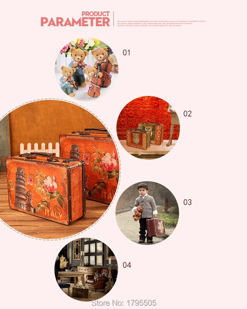 Retro Stylish European Storage Box Travel Out Suitcase Small Portable Wooden Antique Decoration Make Up Organizer Box