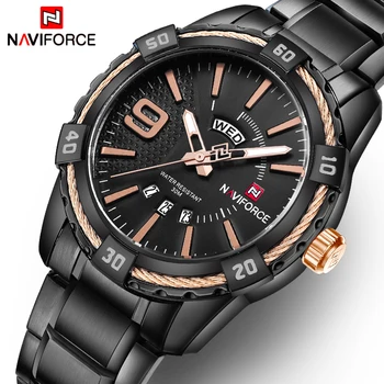 

NAVIFORCE Men Military Casual Sport Watch Date Week 24Hour Display Quartz Watches Male Full Steel Wristwatch Relogio Masculino