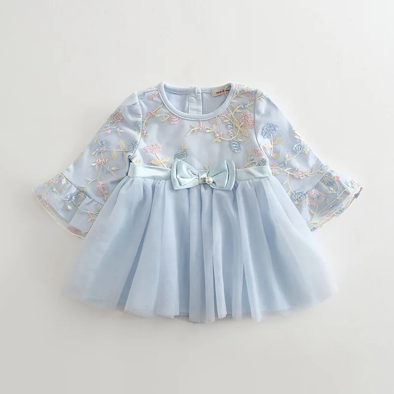 Платья для малышей г. Осеннее платье для маленьких девочек с вышивкой и пышными рукавами Вечерние платья принцессы в сеточку для маленьких девочек, одежда От 0 до 2 лет