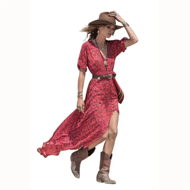 

Summer Autumn Women Sexy Loose Ankle-Length Dress Half Sleeve Maxi female Dress Chiffon Floral Party Beach Long Maxi Dress #LSN