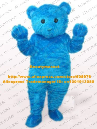 Likable Blue Long Hair Bear Mascot Costume Mascotte With Chubby Hairy Body Small Nose Plush Fancy Dress No.671 Free Shipping |