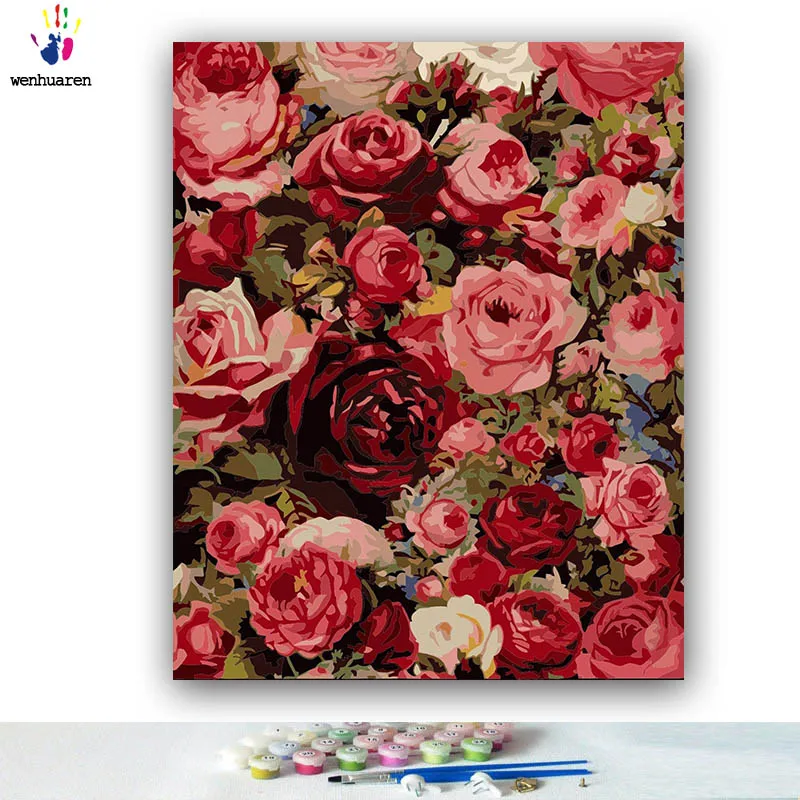 DIY картинки для раскраски по номерам с цветами розы настенные розовые романтические картины Рисование картины по номерам в рамке дома - Цвет: 5920