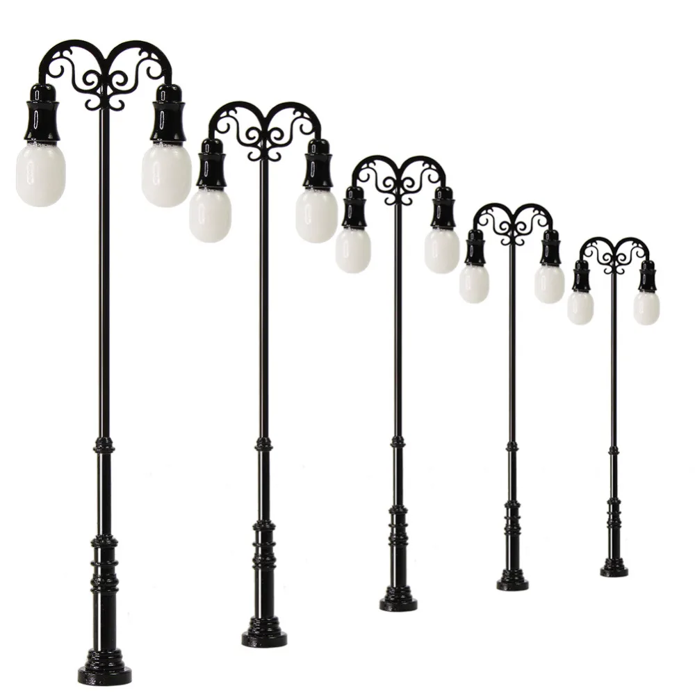 5pcs OO HO N Scale Lamp Post Two-heads Street Lights Model Railway LEDs Warm White LQS72 | Игрушки и хобби