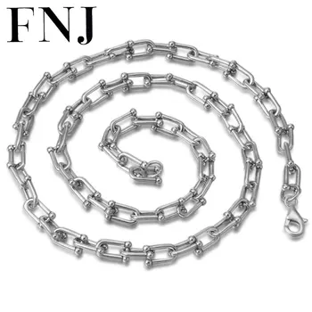 

FNJ 8mm Link Chain Necklaces 925 Silver 50cm to 65cm Fashion Original S925 Thai Silver Women Men Necklace Jewelry Punk