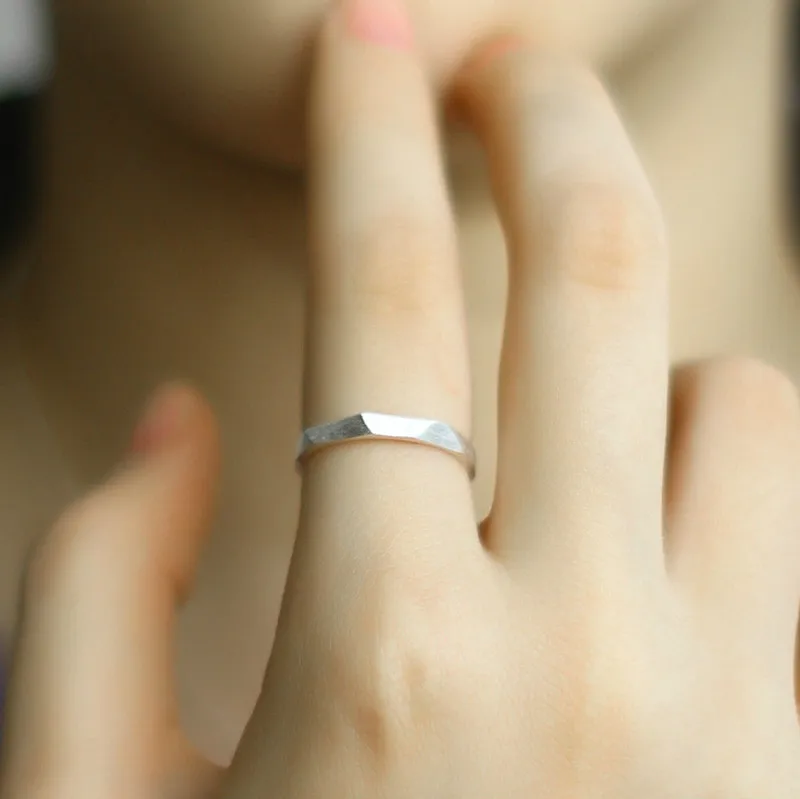 

925 Sterling Silver Matte Rhombus Open Rings For Women High Quality Lady Prevent Allergy Sterling-silver-jewelry