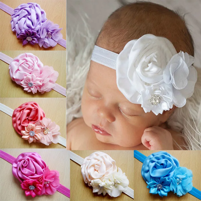 

POSH DREAM 8 Color Rose Flower Baby Girls Headband Flowers Hair Band Rhinestone Shabby Flower Headband for Baby Birthday Party