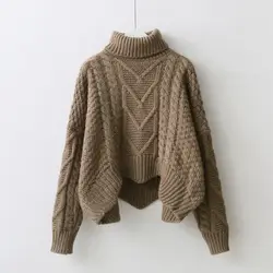 2018 осень-зима новые свободные с высоким воротником пуловер свитер большой Размеры свободный рукав "летучая мышь" утепленный вязаный свитер