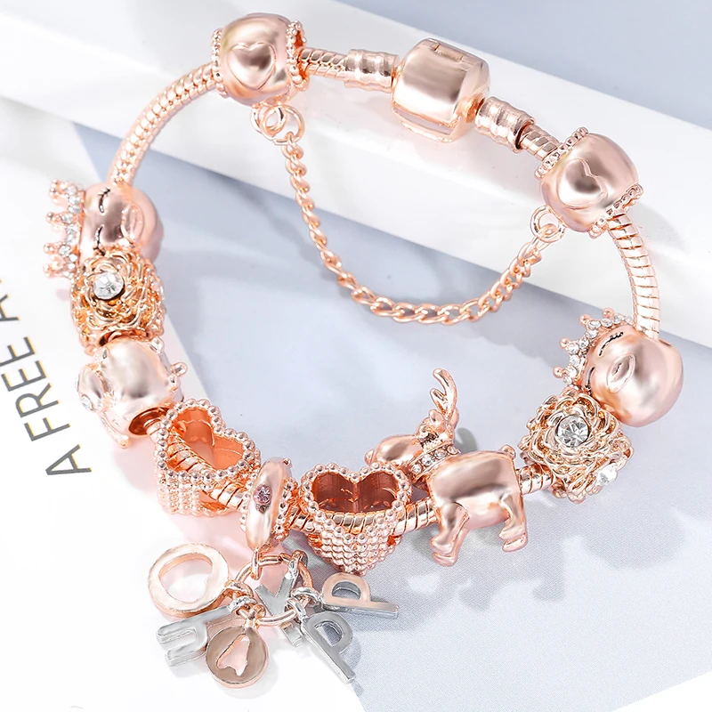 SEIALOY розовое золото браслет и браслеты для женщин принцесса лося бисера счастливый Шарм бренды браслеты подходят для девушки пара дружеский подарок